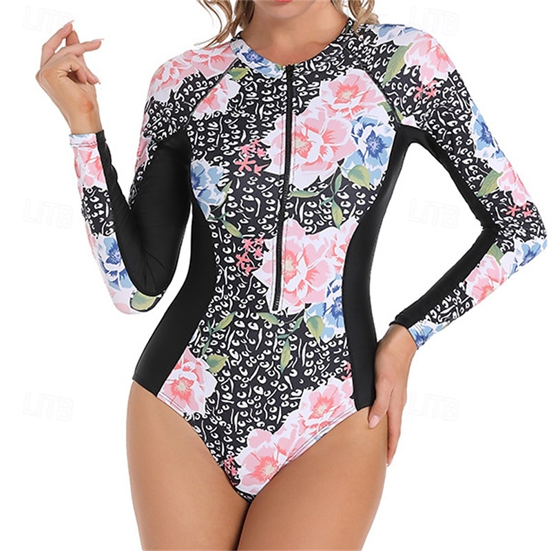 Femmes Maillot Anti UV Maillot de bain 1 pièce Protection Solaire UV UPF50+ Léger manche longue Spandex Maillot de Bain maillot de bain Fermeture Eclair Dorsale Natation Surf Plage Sports Nautiques de 2025 ? $27.99 –P3