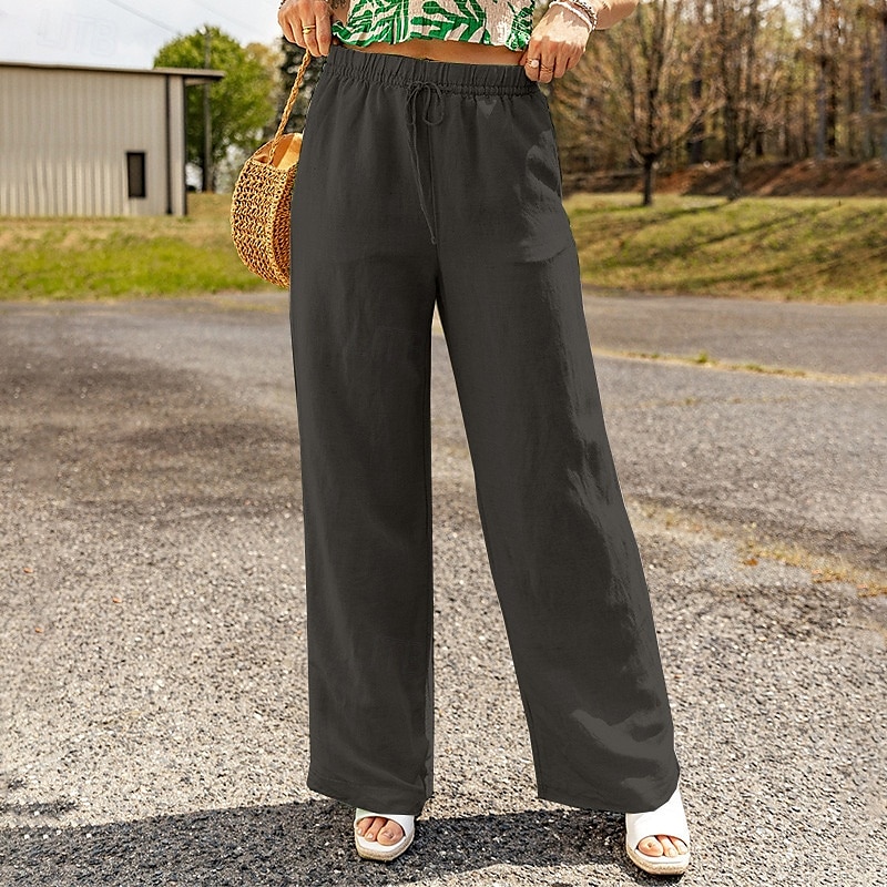 Mulheres Calças de linho de algodão Calças Roupa de rua Casual Comprimento total Natural Tecido Design de cordão elástico Confortável Exterior Roupa Diária Final de semana Preto Azul Marinho Escuro de 2025 por $25.99 –P9