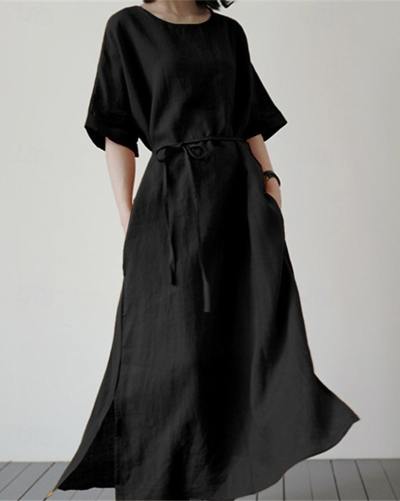 Per donna Abito Midi Abito a Tubino Classico Moderno Quotidiano Vacanza Ferie Vestibilità regolare Semplice Manica Corta Girocollo Nero Giallo Verde Estate del 2026 a $24.99 –P6