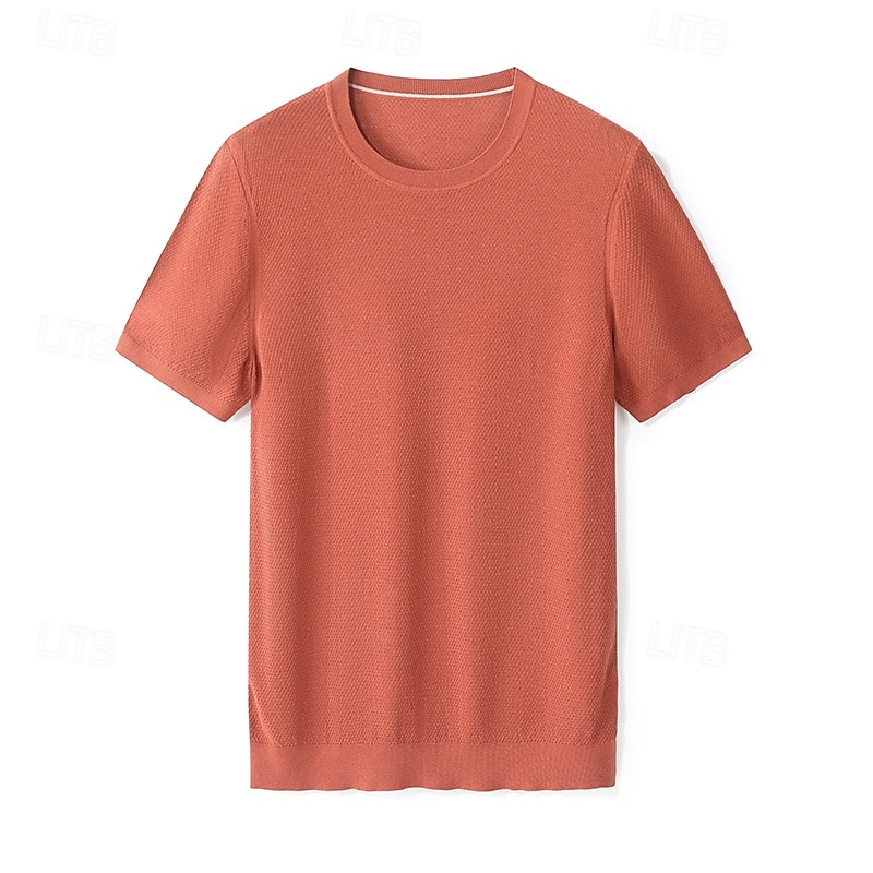 męska jedwabna bawełniana mieszanka lyocellu t-shirt krótki rękaw okrągły dekolt lato gładki żakard elegancki klasyczny okrągły dekolt minimalistyczny wakacje dom bawełna czarny niebieski granatowy top koszulka męska 2025 - $46.99 –P25