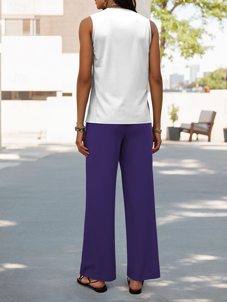 Women's Pants Sets Vacation Daily Sleeveless U Neck Floral Graphic Casual Daily Blue Purple Green Summer Regular Fit 2025 - $34.99 –P4