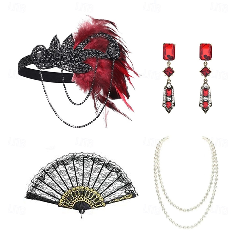 1920-tallet Den store Gatsby Flapperpannebånd i 1920-stil Den store Gatsby Fjær Kontor / Bedrift Glitrende glitter Krystall / Rhinstein Kostyme Dame Karneval Valentinsdag Maskerade Festkveldsklær 2025 - $21.99 –P2