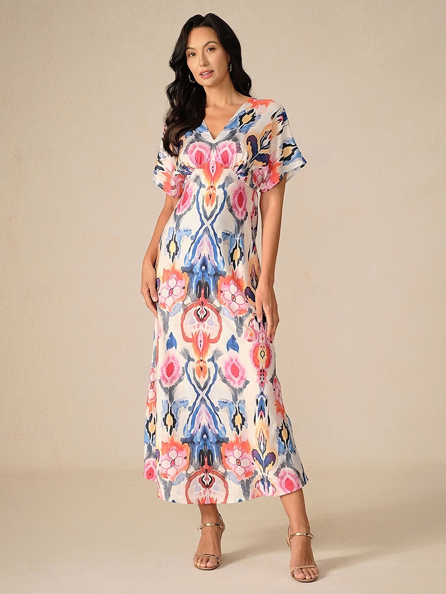 Dames Maxi-jurk Schede jurk Elegant Bruiloft Feest Normale pasvorm Grafisch Korte mouw V-hals Blozend Roze Lente 2025 - $59.99 –P6