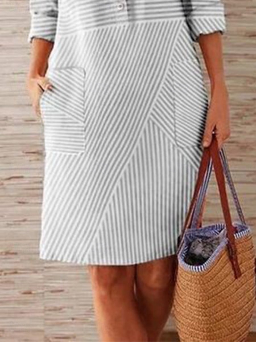 Women's Mini Dress Summer Dress Casual Daily Regular Fit Graphic Striped Long Sleeve Crew Neck Light Green Sky Blue Gray Summer 2025 - $26.99 –P3