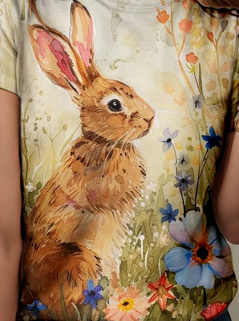 Pâques Femmes T-shirt Graphique Animal ancien Élégant Classique Manche Courte Col ras du cou Col rond Hauts Réguliers Quotidien Week-end Imprimé Jaune Été Printemps de 2025 ? $19.99 –P3