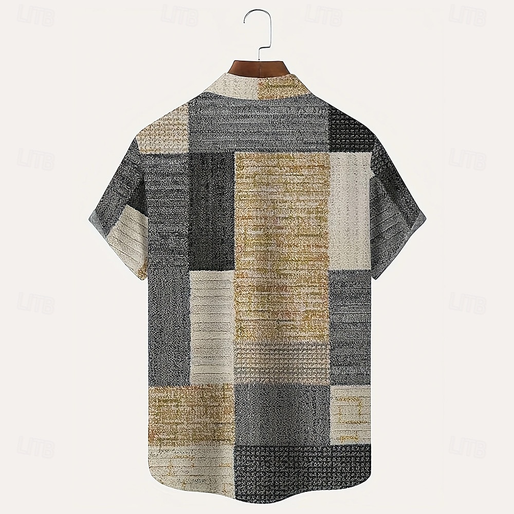 Men's Geometric Color Block Patchwork Shirt Casual Shirt Button Up Shirt Short Sleeve Fashion Casual Vacation Dailywear Holiday Summer Spring Turndown 3D Print Collared Shirts Front One Pocket Blue 2025 - $23.99 –P2