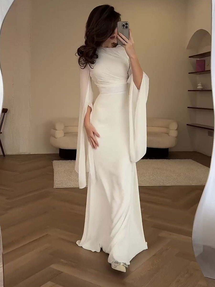Sellő Trumpet Quinceanera Ruhák Elegáns Ruha Formális Esküvő Padló Hosszú Ujjú Crew Nyak Bársonyos Ráncokkal 2025 - $79.99 –P1