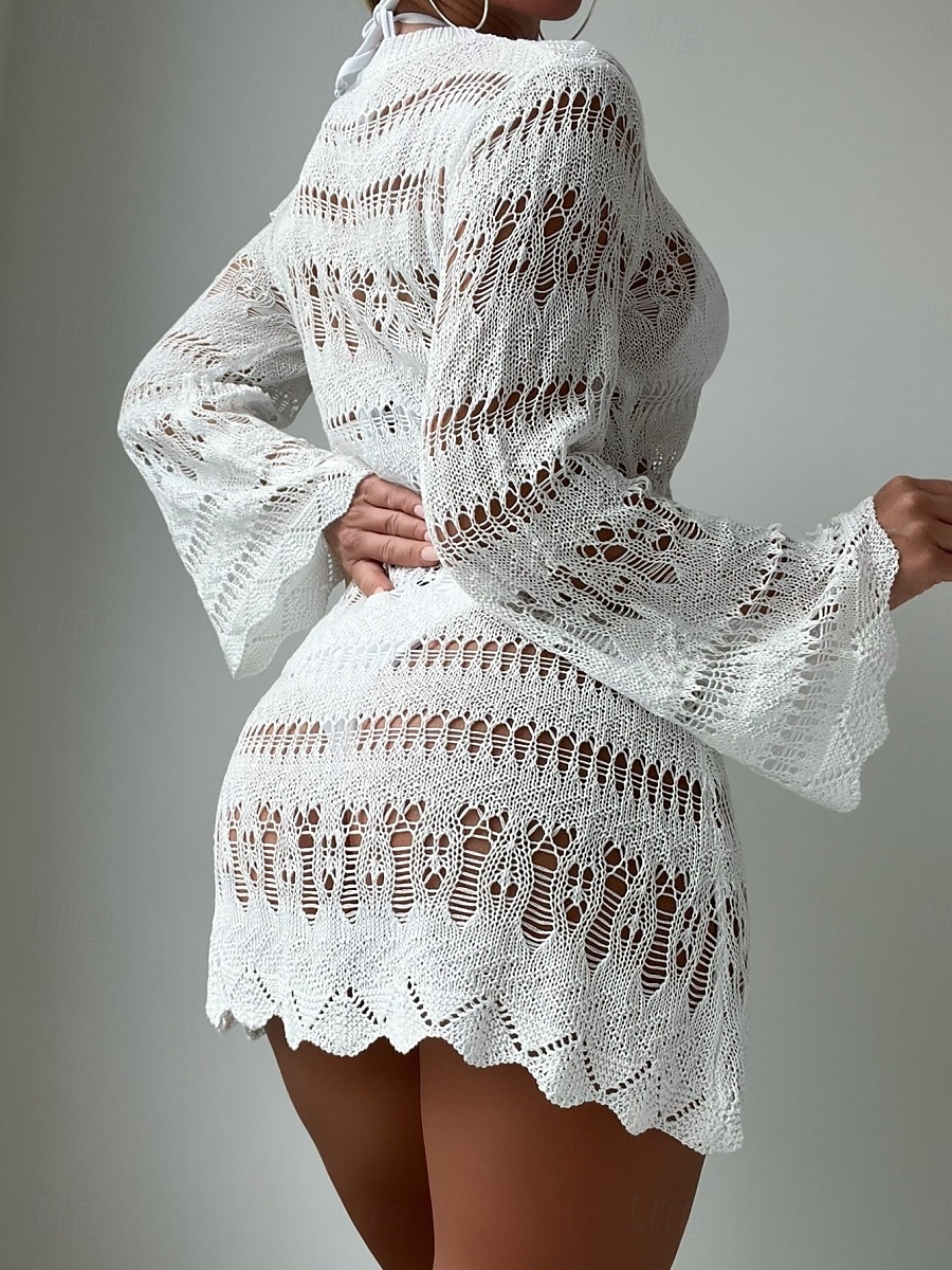 Damen Badeanzüge Cover-Up Badekleid Badeanzug Cut-Out Urlaub Strandmode Einfarbig Rundhals Langarm Badeanzüge 2025 - $29.99 –P2