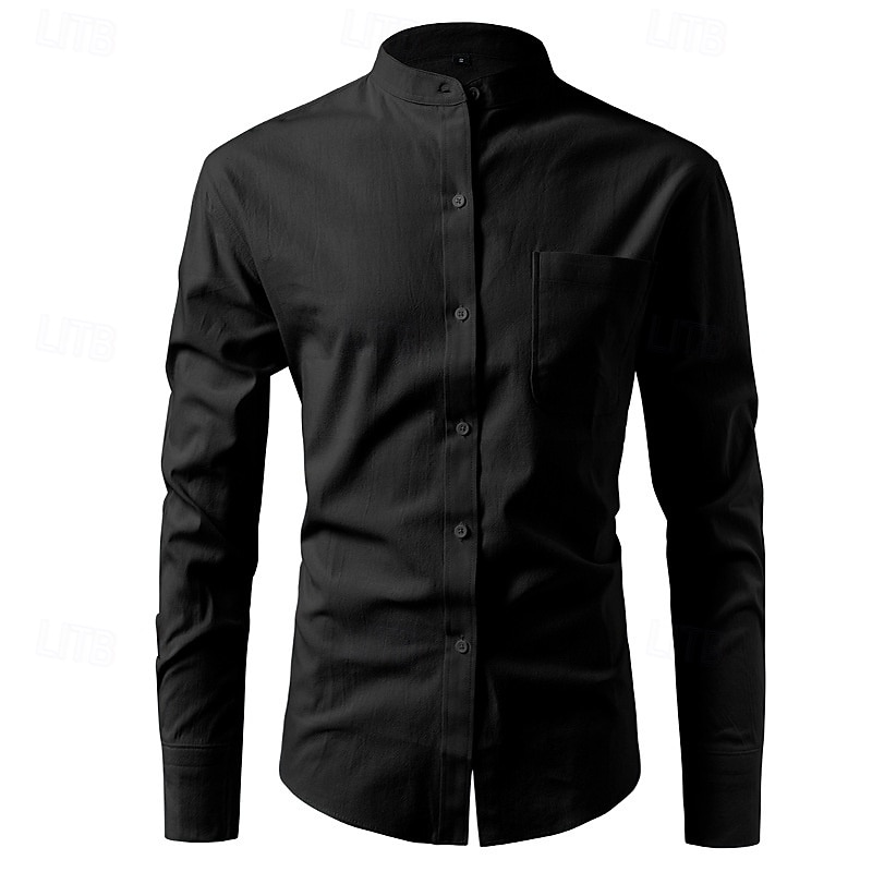 Herren Hemd Leinenhemd Freizeithemd Knopfhemd Baumwollhemd Einfach Urlaub Hawaiianisch Schwarz Weiß Dunkelgrün Leicht Blau Langarm Opa Frühling Herbst Bekleidung Tasche 2025 - $34.99 –P5