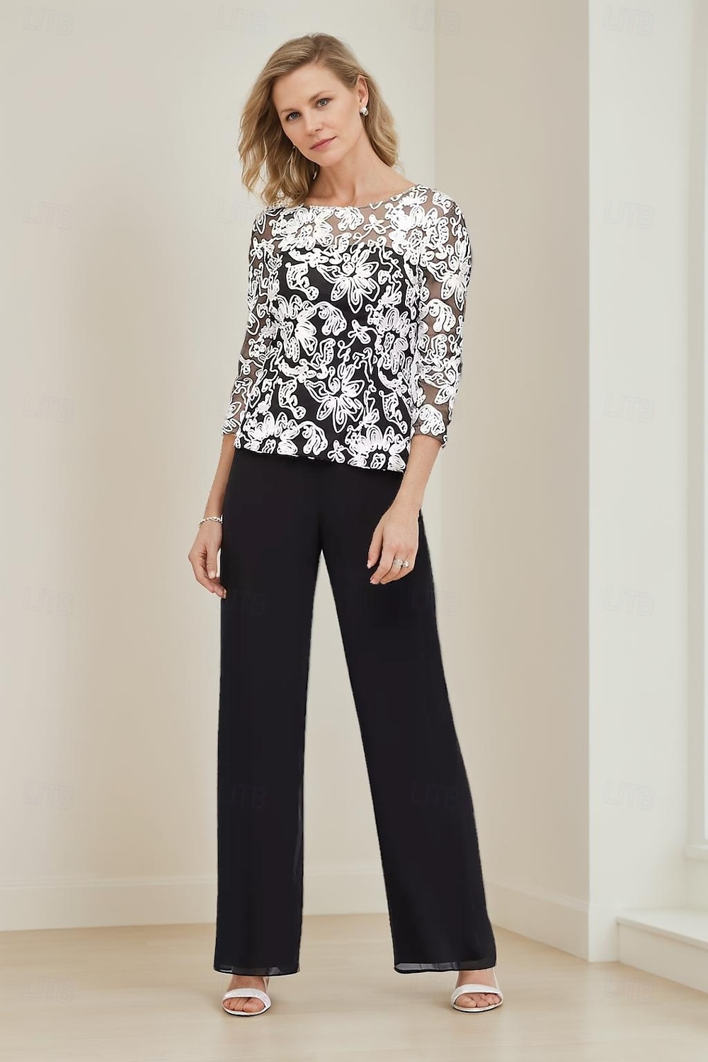 Jumpsuit Byxdress Blommig Kantsömnad Spets Mors Klänning Elegant Enkel Avslappnad Rundad Hals Ankellängd Crepe Spets 3/4 Längd Ärmar 2025 - $165.99 –P1