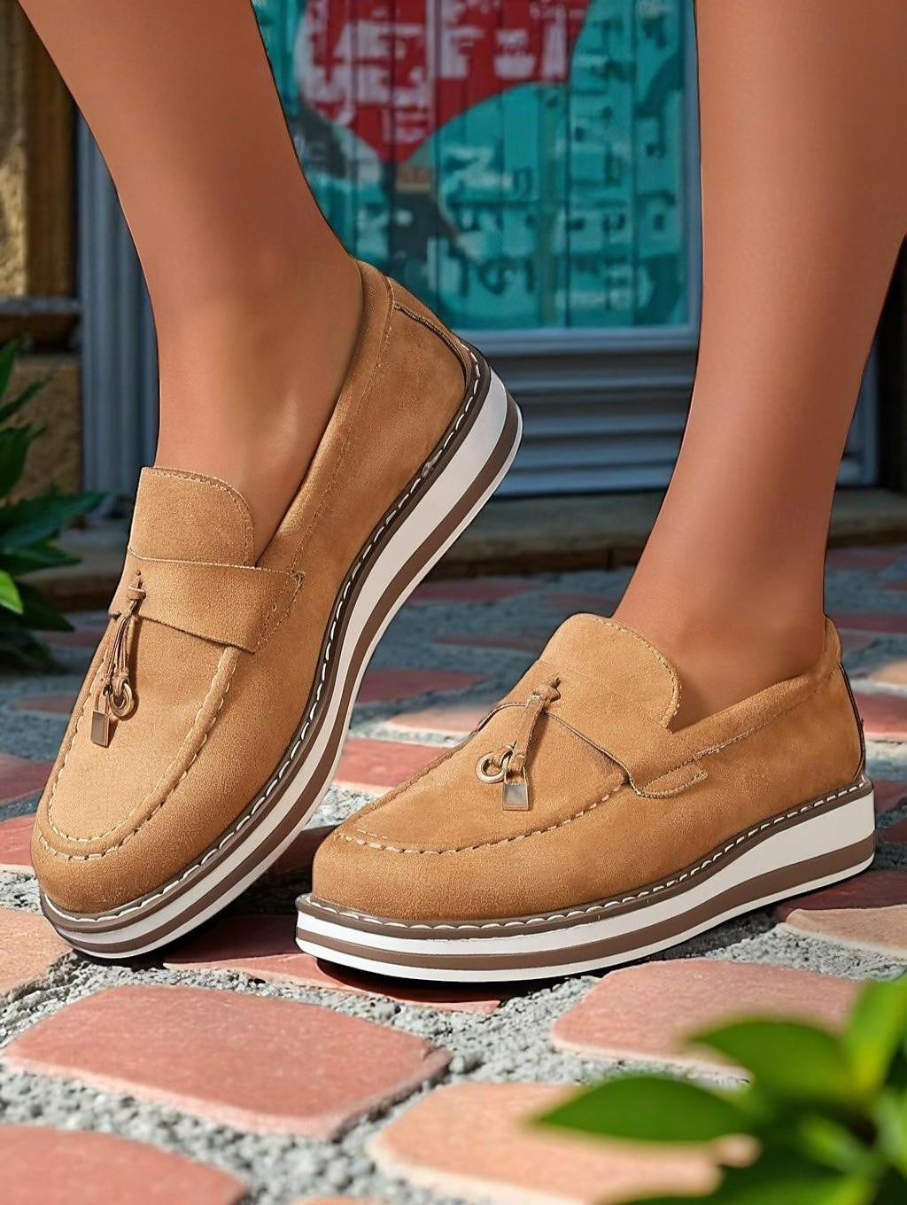 mocasini de damă cu platformă din piele întoarsă artificială cu detaliu cu ciucuri – stil la modă și la modă pentru zilele casual de birou și ieșirile zilnice 2025 - $34.99 –P6