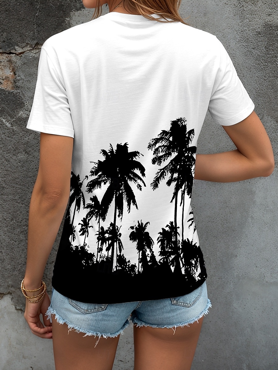 Femmes T-shirt Graphique Plantes ancien Élégant Classique Manche Courte Col en V Hauts Réguliers Quotidien Sortir Week-end Imprimé Noir Blanche Été Printemps de 2025 ? $19.99 –P2