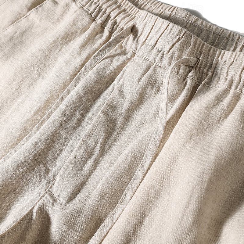 Men's Linen Pants Trousers Summer Pants Beach Pants Pocket Drawstring Elastic Waist Plain Comfort Breathable Vacation Daily Holiday Hawaiian Boho Navy Blue Beige 2025 - $17.99 –P5