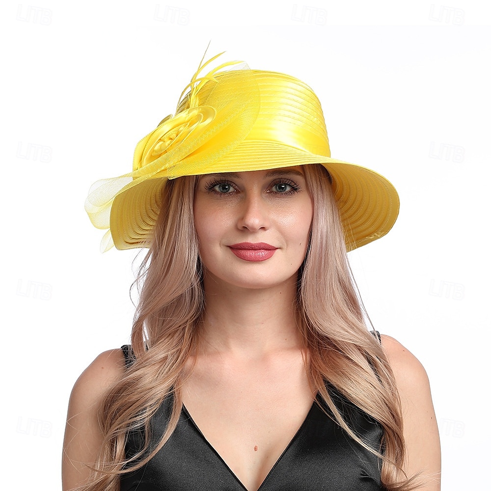 Hatter Organza Solhatt Ferie Te Fest Hesteveddeløp Cocktail Elegant Vintage Søt Med Blomster Hodepryd Hodeplagg 2025 - $31.99 –P25