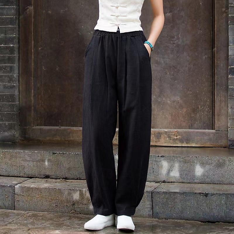 Mujer Pantalones de lino y algodón pantalones Ropa de calle Casual Longitud total Cintura Media Plano Bolsillo Cintura elástica Confortable Cómodo Diario Fin de semana Albaricoque Negro Azul Marino 2025 - $22.99 –P8