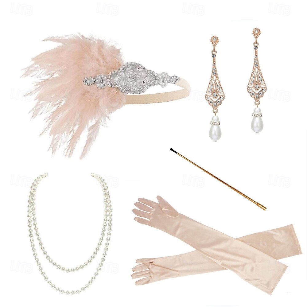 1920-as évek A nagy Gatsby Flapper fejpánt Gyöngyös karkötő Fülbevaló A nagy Gatsby Toll Retro Csillogó glitter Kristály / Strassz Női Farsang Valentin nap Álarcos mulatság Party estélyi viselet 2025 - $24.99 –P4