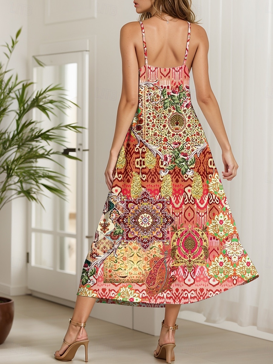 Dames Maxi-jurk Zonnejurk A lijn jurk Slipdress Vakantie Casual Boho Strand Normale pasvorm Grafisch Wijnoogst Boho Paisley Damast Mouwloos V-hals blauw Paars Oranje Groen Zomer Lente 2025 - $34.99 –P2