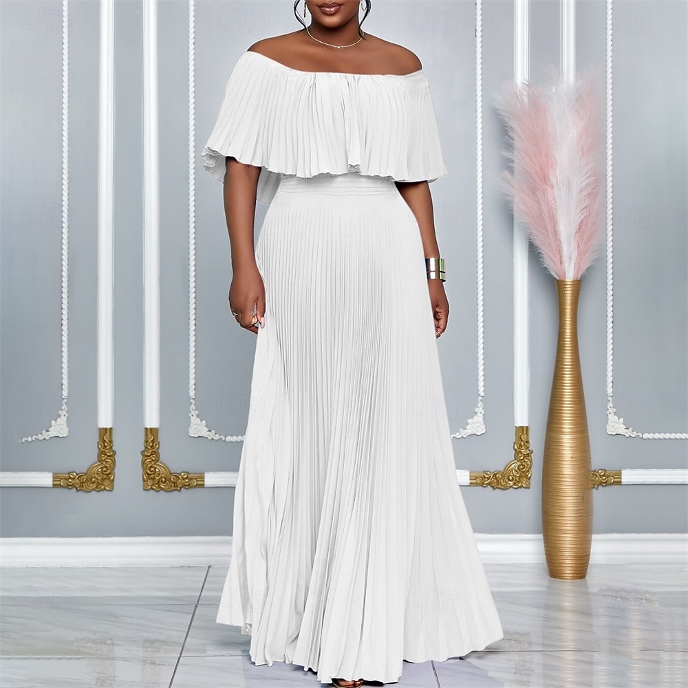 Robe A-Line robes de quinceanera élégante robe mariage invitée de mariage longueur sol manches courtes épaules dénudées polyester sans dos avec plis de 2025 ? $89.99 –P16