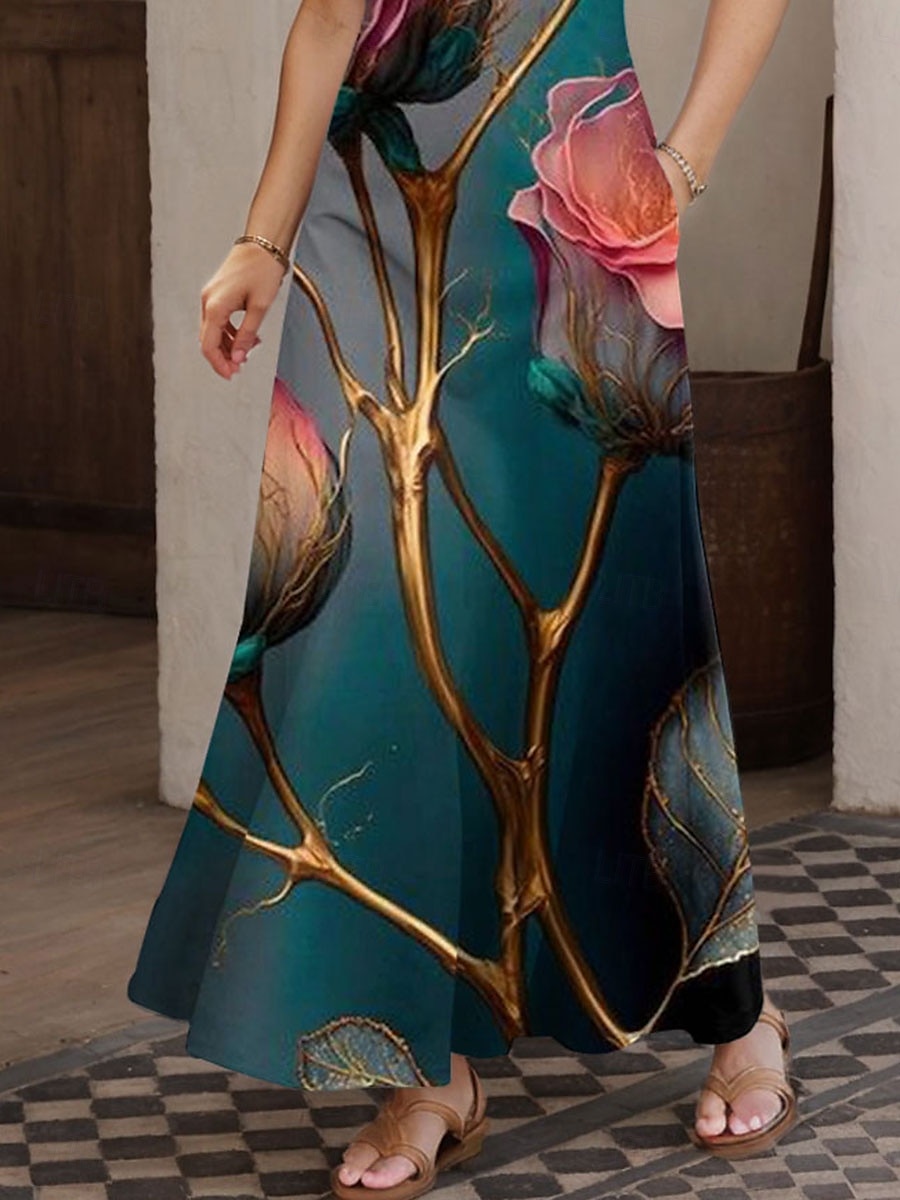 Per donna Abito maxi Abito a trapezio Abito Estivo Abito a spalle scoperte Vacanza Casual Feste Data Vestibilità regolare Floreale Grafico Senza Maniche Collo quadrato Verde Estate Primavera del 2025 a $27.99 –P3