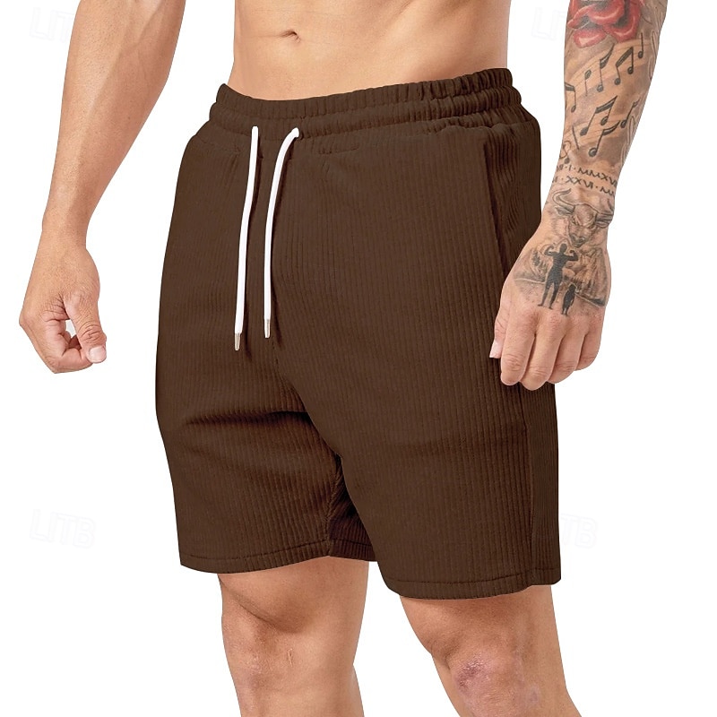 Men's Shorts Beach Shorts Running Shorts Casual Shorts Corduroy Shorts Pocket Drawstring Elastic Waist Plain Comfort Breathable Knee Length Sports Outdoor Daily Holiday Vacation Classic Style Black 2026 - $18.99 –P10