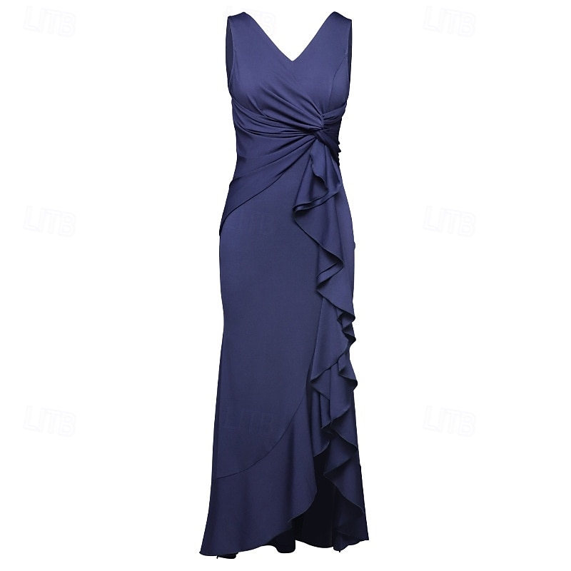 Dames Halflange jurk Feestjurk Cocktail jurk Bruiloft gast jurk Elegant Modieus Bruiloft Feest Speciale gelegenheden Normale pasvorm Effen Mouwloos V-hals Zwart Wijn Rood Marineblauw Zomer 2025 - $29.99 –P11