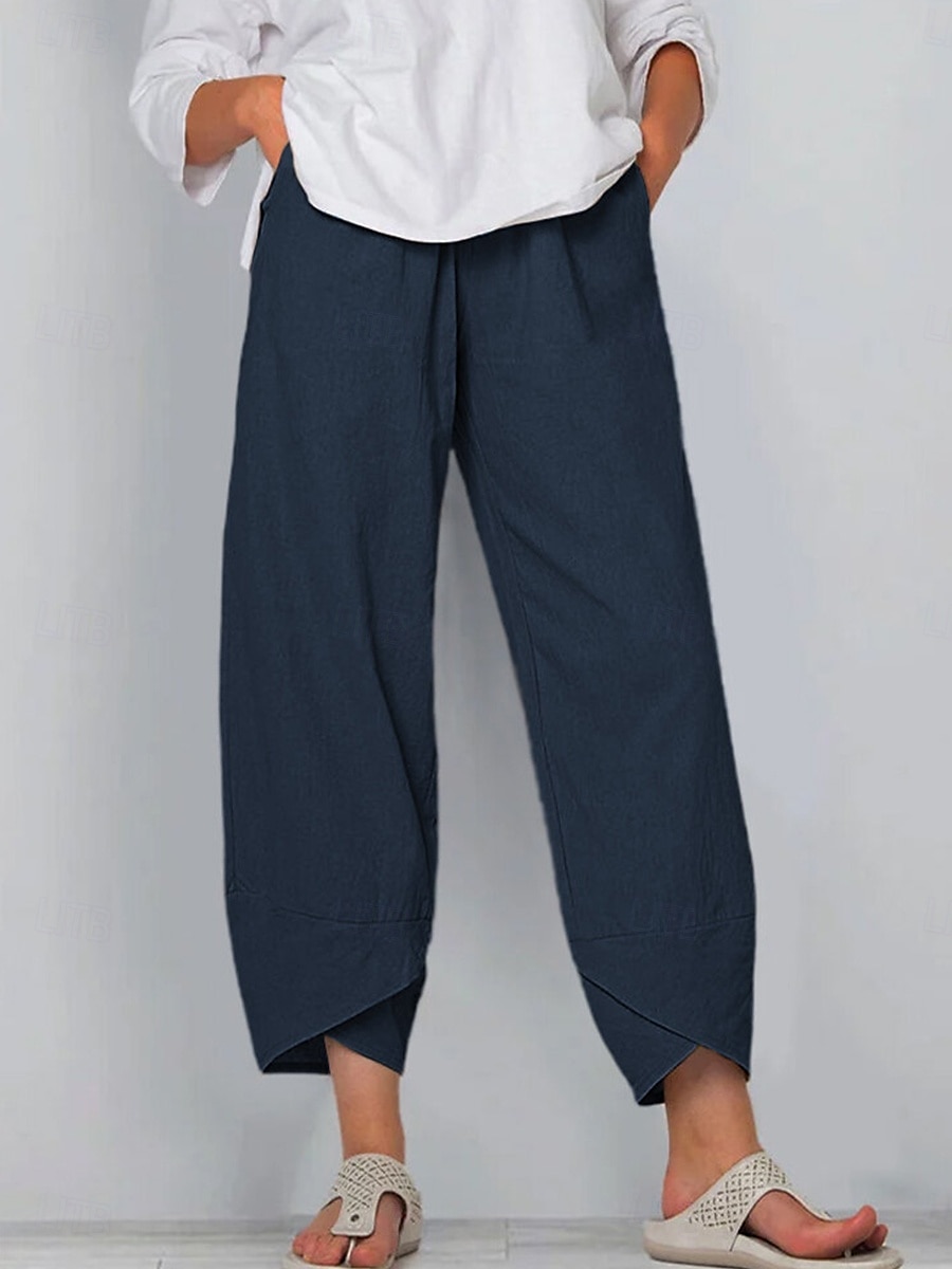 Pantaloni in Cotone Lino per Donna Pantaloni Baggy Chinos Simile Lino Moda Base Lunghezza Completa Vita Media Tasche Semplici Coulisse Comfort All'aperto Micro-elastico Vacanza Strada Quotidiano del 2025 a $18.99 –P5