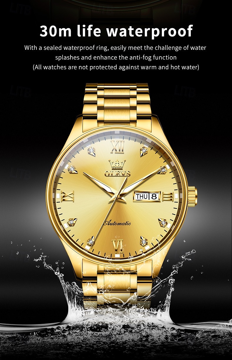 OLEVS Men's Mechanical Watch, Minimalist Fashion, Automatic Self-Winding, Luminous Date Week, Waterproof Steel Watch 2025 - $119.99 –P12