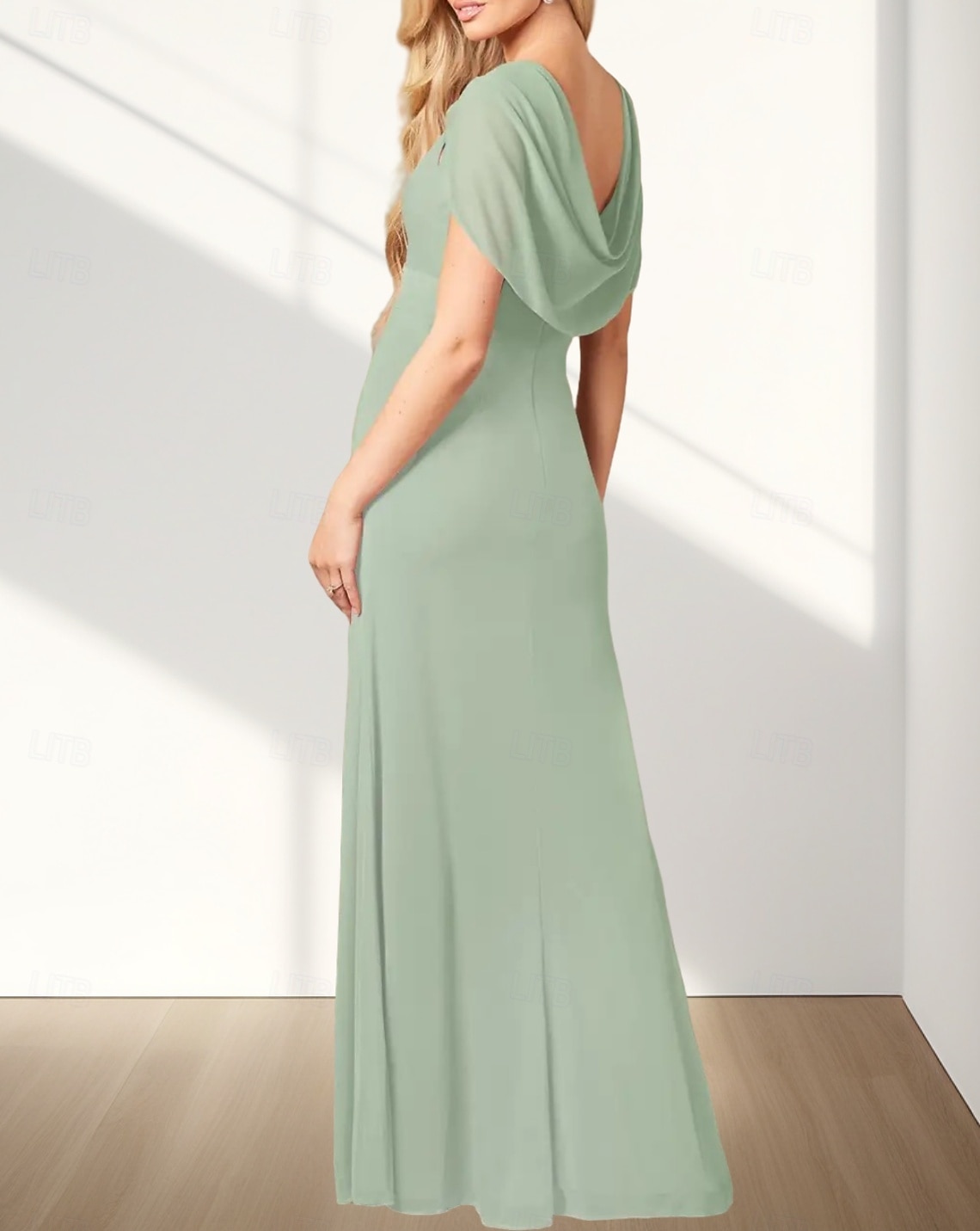 Robes d'invitée de mariage A-Line Élégante Robe Invitée de mariage Fiançailles Longueur de sol Sans manches Col en V Chiffon Dos drapé avec plis Fente de 2025 ? $164.99 –P5