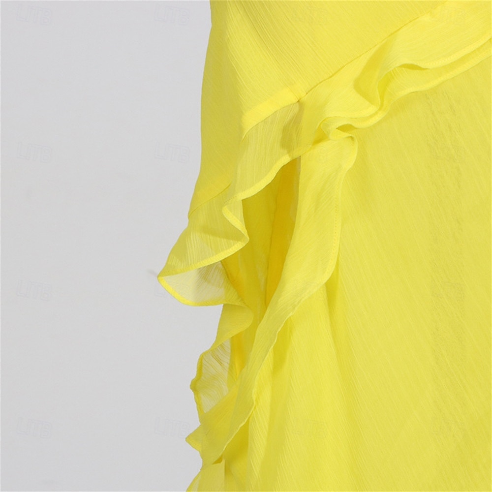 Mermaid / Trumpet Yellow Dresses Ruffle Dress Semi Formal Wedding Guest Dress Asymmetrical Sleeveless One Shoulder with Slit 2025 - $99.99 –P12