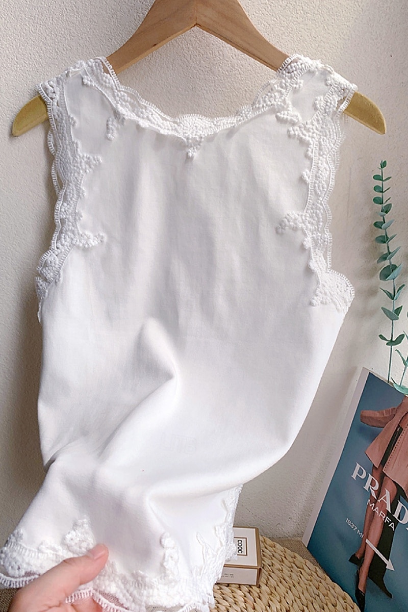 Damen Bluse Spitzentops Einfach Basic Modern Ärmellos Quadrathals Normale Oberteile Täglich Ferien Ausgehen Spitze Schwarz Weiß Sommer 2025 - $21.99 –P4