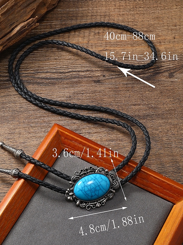 Men's Western Cowboy Bolo Tie with Turquoise Inlay, Vintage Design - Adjustable Leather Cord, Cowboy Fashion Accessory for Casual and Formal Occasions 2025 - $11.99 –P13