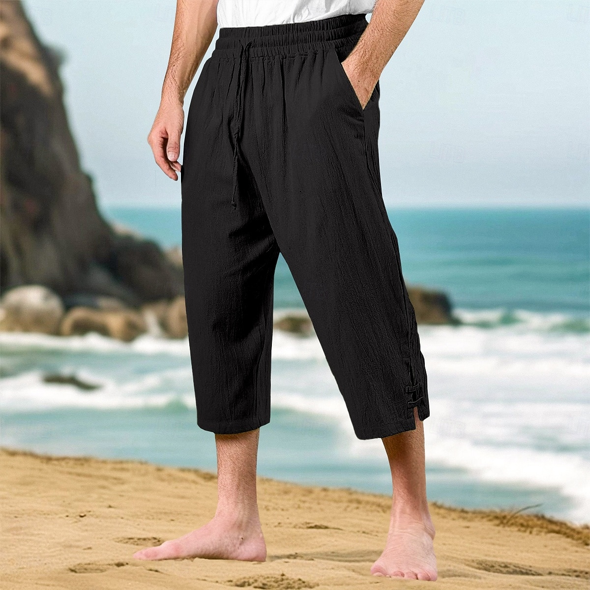 Homens Calças Capri Shorts de linho Shorts de verão Shorts de praia Bolso frontal Pregas Perna reta Tecido Conforto Respirável Comprimento da panturrilha Ao ar livre Férias Festa Férias Moda Ajuste de 2025 por $22.99 –P12