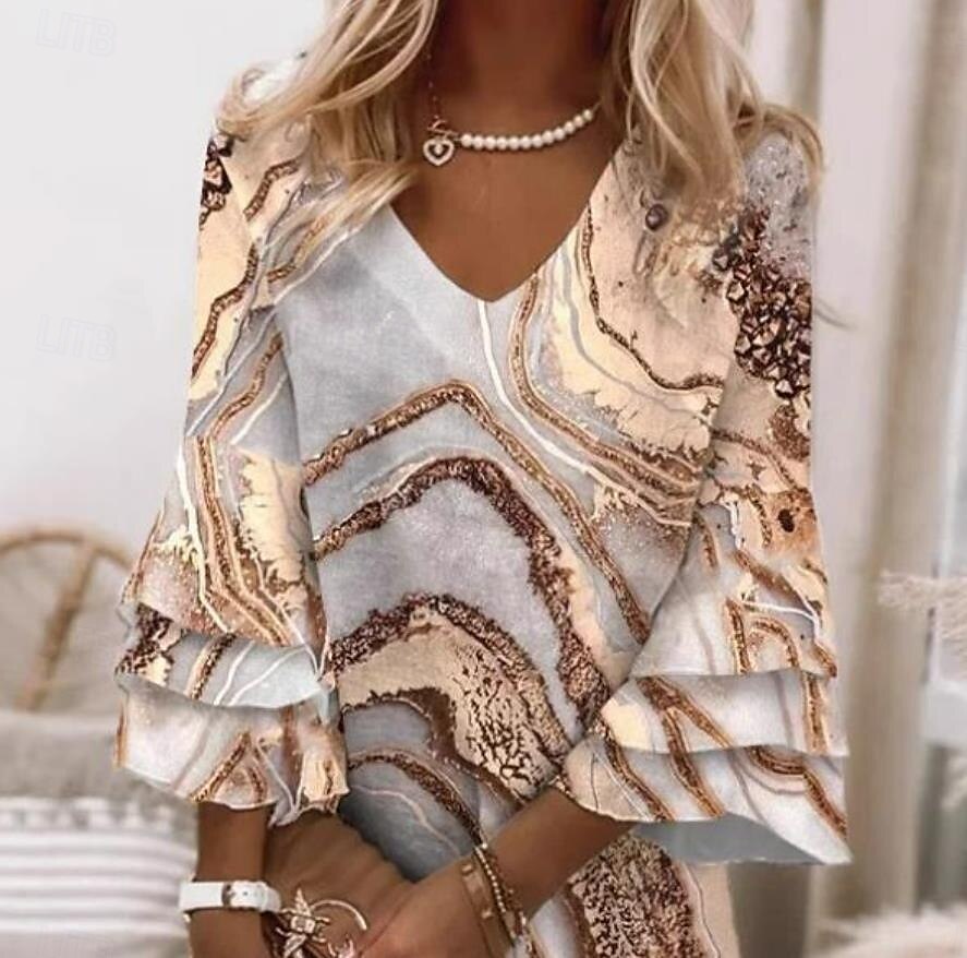 Women's Mini Dress Sundress A Line Dress Summer Dress Vacation Casual Daily Holiday Tea Party Regular Fit Ombre Floral Graphic 3/4 Length Sleeve V Neck Light Brown Summer Spring 2025 - $46.99 –P2