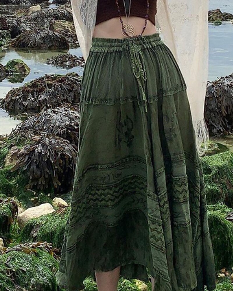 Pentru femei Fustă Boemia Boho Midi Talie Medie Fuste Floral Imprimeu Micro-elastic Stradă Ieșire Verde Vară Poliester 2025 - $21.99 –P3