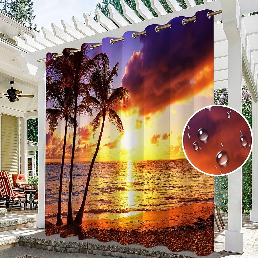 Водоотталкивающая уличная штора для приватности шторы-слайдеры для террасы перголы с люверсами 3D морской пляжный пейзаж для беседки балкона веранды вечеринки 1 панель 2026 - $39.99 –P1