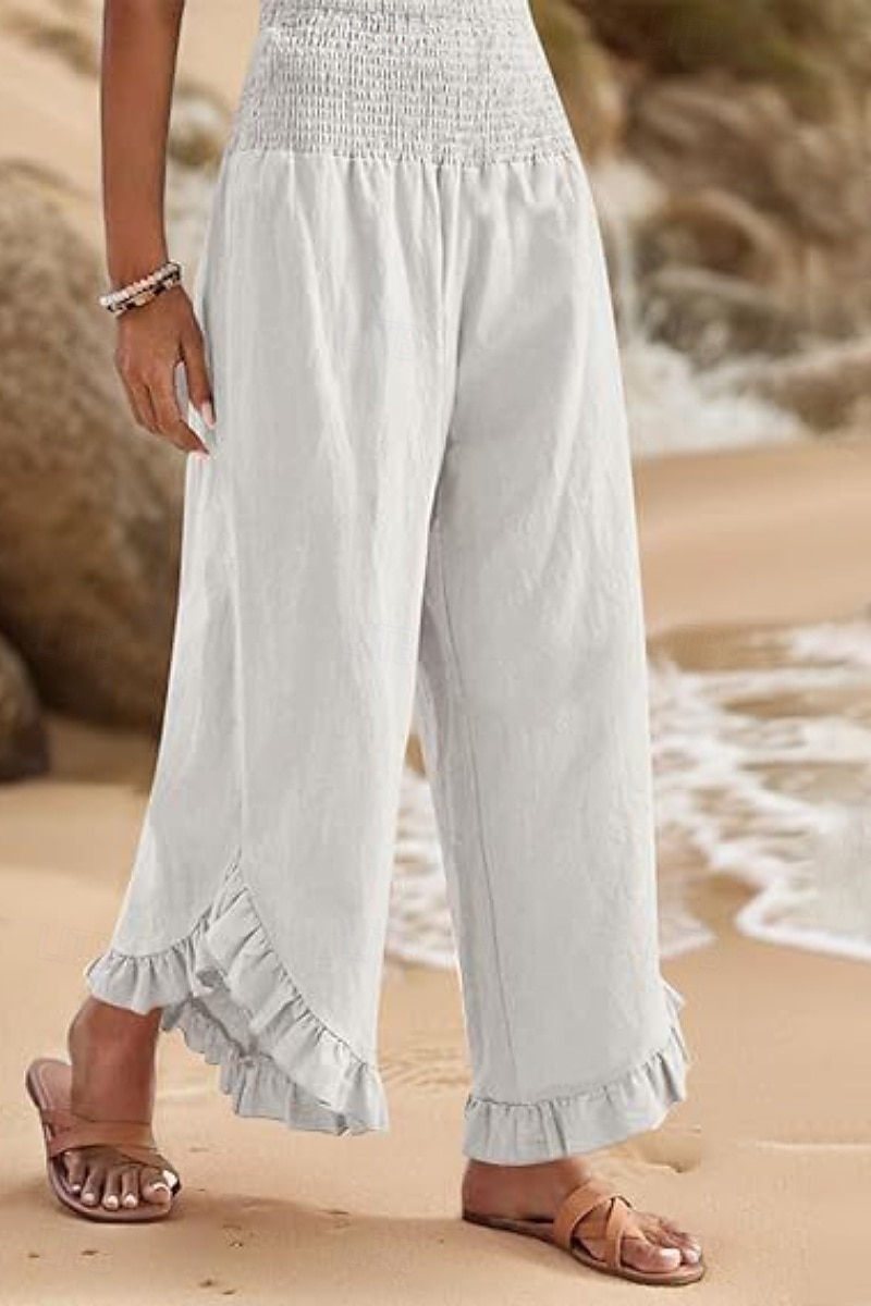 Per donna Pantaloni in cotone e lino Pantaloni Eleganti Moda Streetwear Lunghezza intera Naturale Semplice Volant Elastico in vita All'aperto Confortevole All'aperto Vacanza Uscire Rosso arancione del 2025 a $29.99 –P7