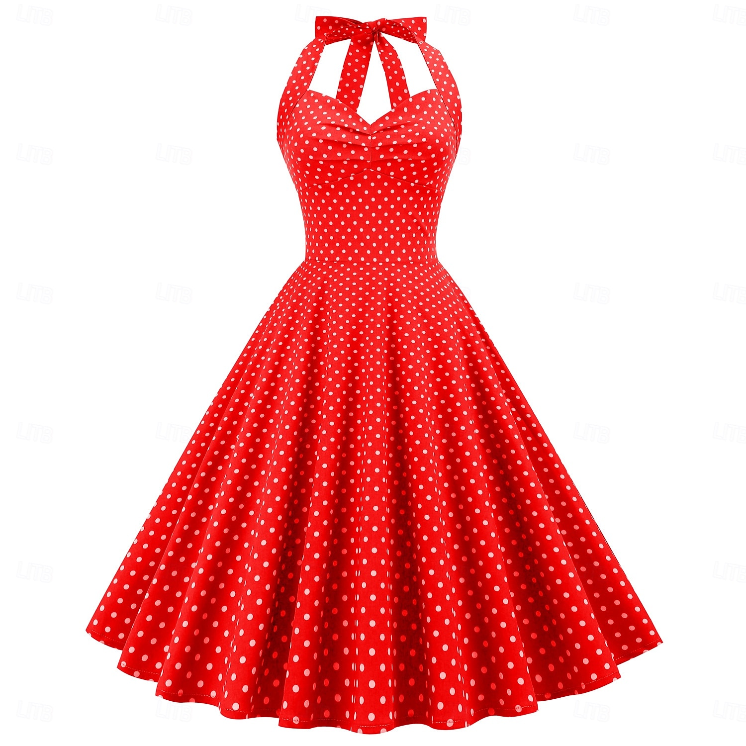 cross-border hot sale retro polka dot halter neck halter strap slim slim waist palace swing dress women europe and america 2025 - $35.99 –P19