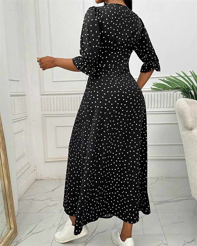 Femmes Robe Longue Maxi Robe Robe Décontractée Robe d'été Élégant Mode Extérieur Fête Date Coupe régulière À pois manche longue Col en V Noir Rouge Bleu Été Printemps de 2025 ? $30.99 –P5