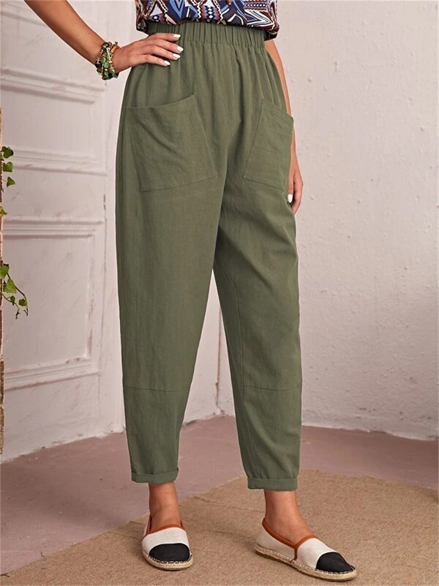 Per donna Pantaloni Affusolati Chinos Moda Streetwear Essenziale Lunghezza alla caviglia Vita media Semplice Tasca Elastico in vita Comodità All'aperto Micro-elastico Vacanza Streetwear Quotidiano del 2025 a $22.99 –P2