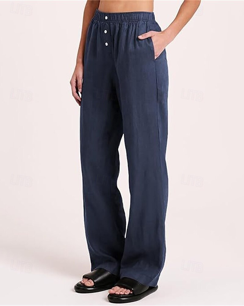 Per donna Pantaloni in cotone e lino Pantaloni Palazzo Moda Streetwear Comfort Lunghezza intera Misura del girovita medio Semplice Tasca Elastico in vita Comodo All'aperto Confortevole Streetwear del 2025 a $27.99 –P18
