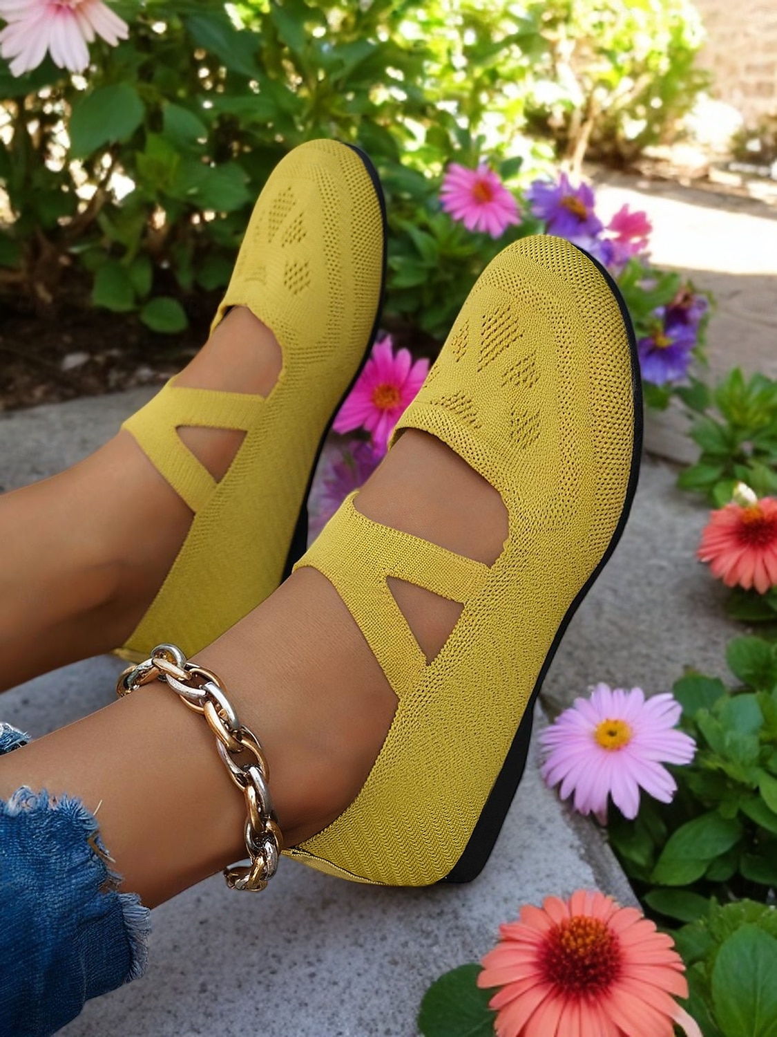 strikkede, kryssreimer for kvinner med bred passform mary jane flats – lette flystrikkede barfotsko for våren og daglig bruk 2025 - $19.99 –P3