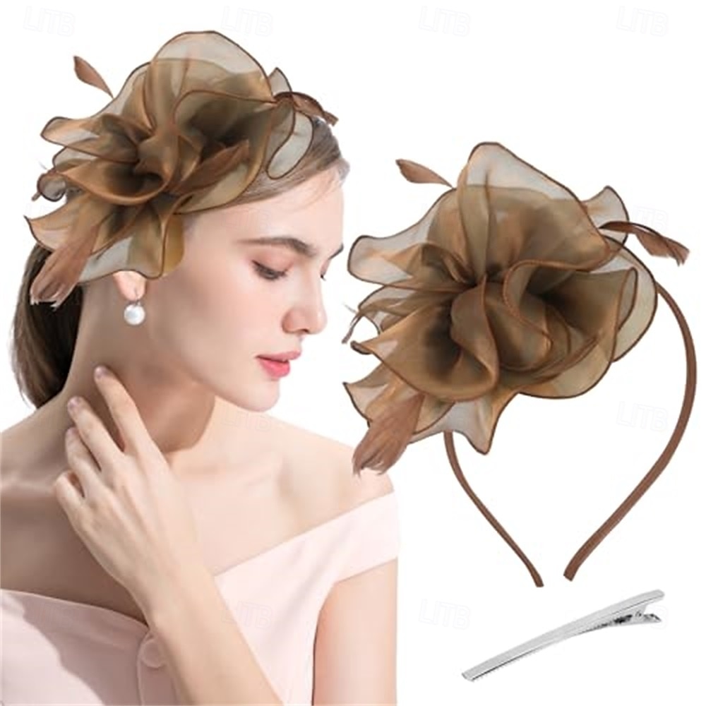 fascinators lue blomst mesh multi farge fjær bånd på pannebånd og klips teselskap hodeplagg for jenter kvinner 2025 - $32.99 –P6