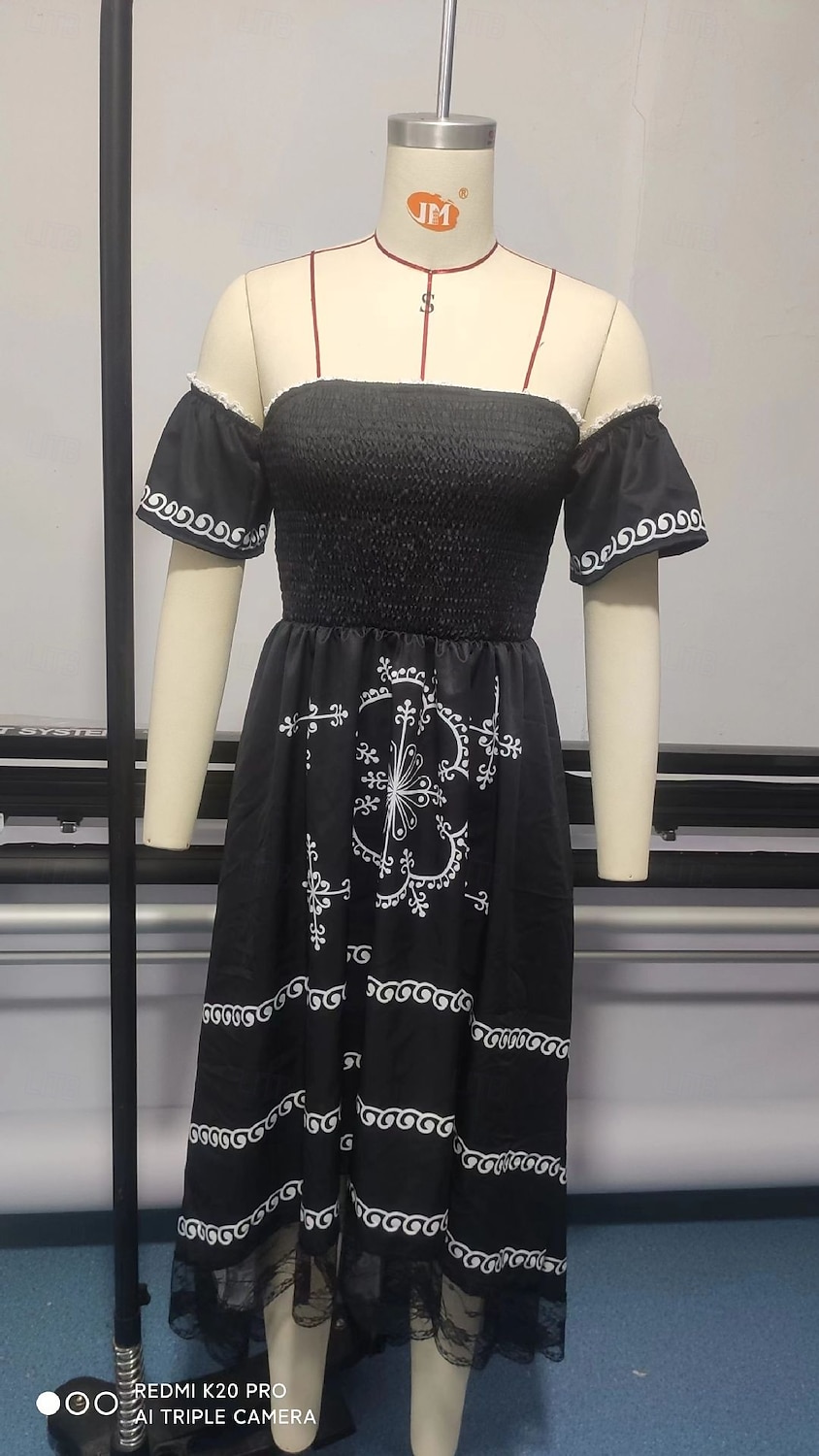 Dam Midiklänning Axelbandslös klänning Semester Ledigt Boho Strand Stam Ärmlös kall axel Svart Sommar Vår 2025 - $39.99 –P1