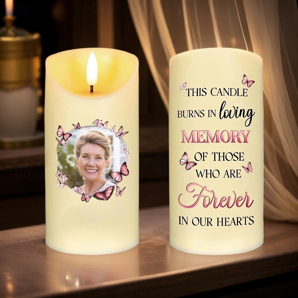 Bougie LED commémorative personnalisée, cadeaux de condoléances photo personnalisés pour la perte d'êtres chers, lumière commémorative élégante pour la décoration de la chambre à coucher de la maison, de 2025 ? $16.99 –P2