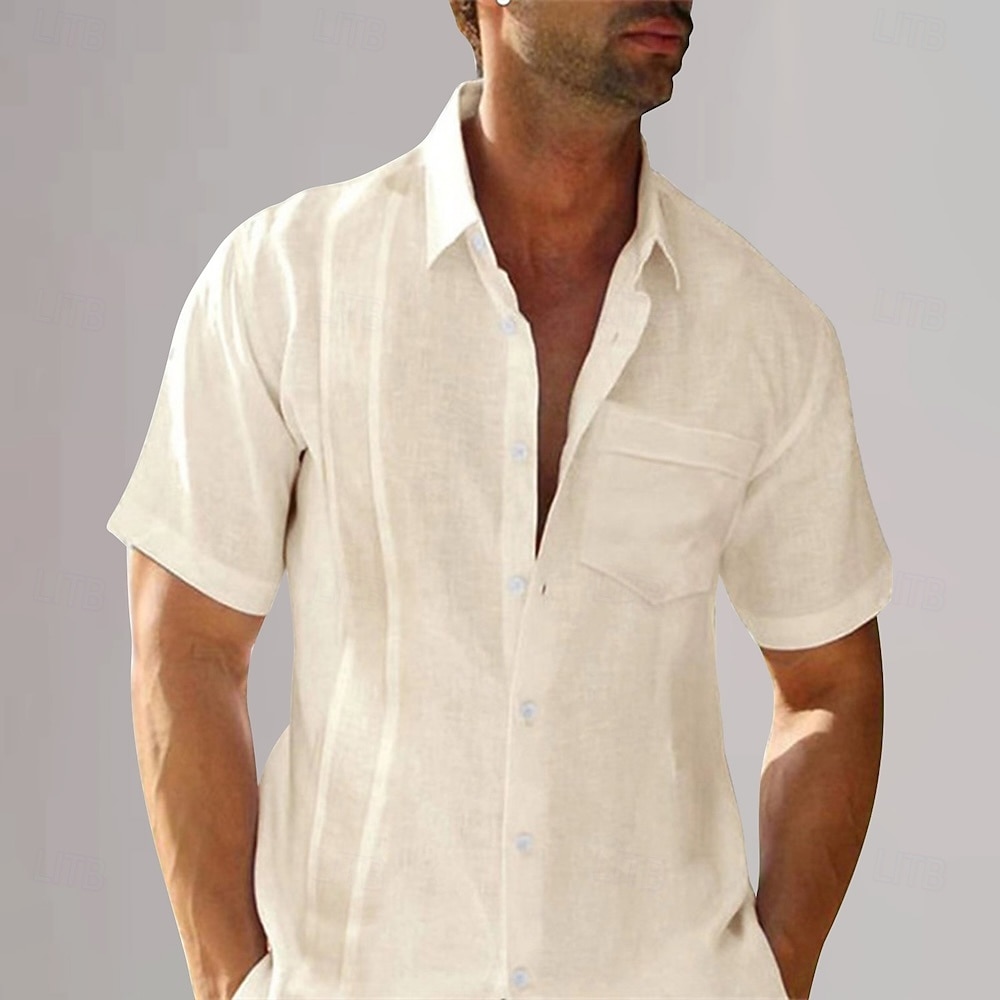 Per uomo Camicia in cotone e lino Semplice Vacanza Nero Bianco Blu marino scuro Blu Manica Corta Collo ripiegato Estate Abbigliamento del 2025 a $25.99 –P10