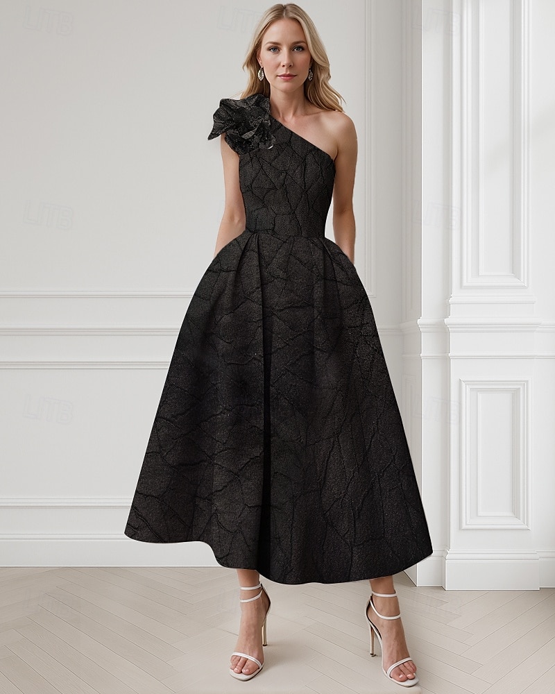 Roze A-Lijn Cocktailjurken Elegante Jurk Formele Bruiloft Enkellengte Mouwloos Eén Schouder Nylon met Zak Schouderbloem Bruiloft Gast Jurk 2025 - $154.99 –P2