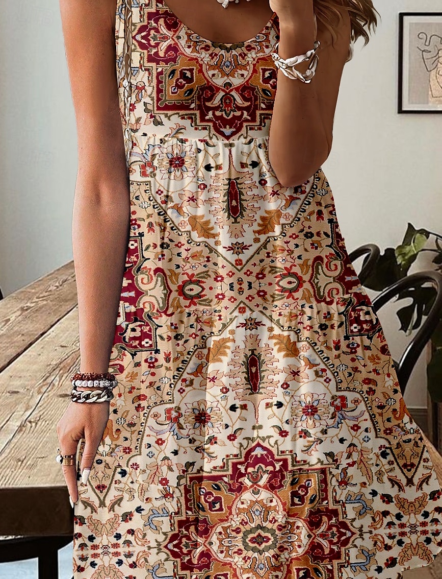 Damen Minikleid Sommerkleid A Linie Kleid Schulterfreies Kleid Urlaub Lässig Strand Normale Passform Blumen Grafik Paisley-Muster Ärmellos Rundhalsausschnitt Leicht Braun Sommer 2025 - $28.99 –P3
