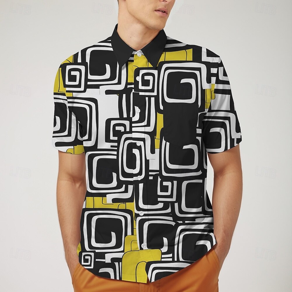 Retró 1970-es évek Ing Aloha ing Hippi Diszkó Geometriai Férfi Álarcos mulatság Vakáció Parti Pride Parade Felnőttek Ing 2025 - $24.99 –P1