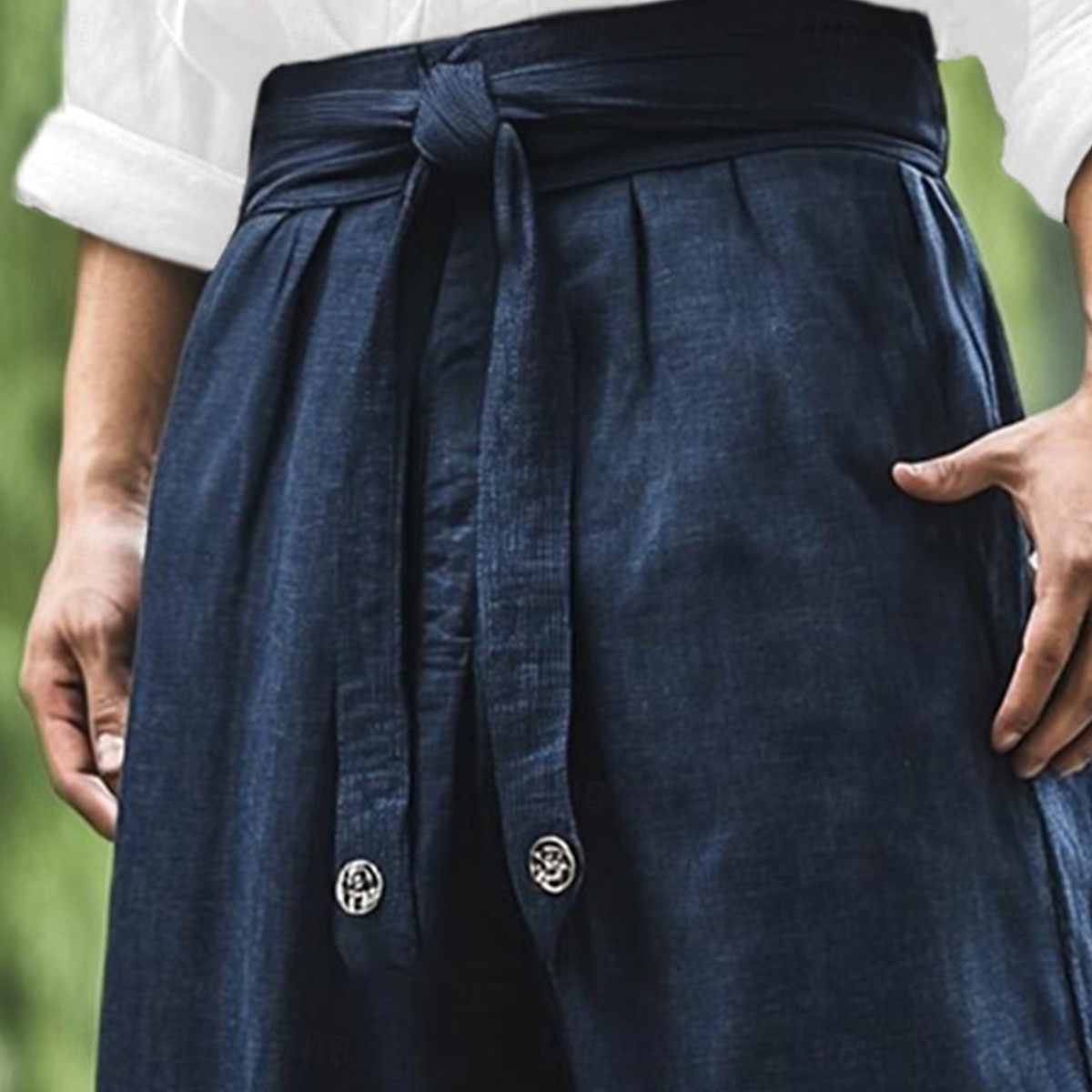 Men's Linen Pants Trousers Summer Pants Baggy Pants Drawstring Elastic Waist Wide Leg Plain Comfort Breathable Full Length Outdoor Yoga Gym Vacation Fashion Navy Blue Micro-elastic 2025 - $28.99 –P3