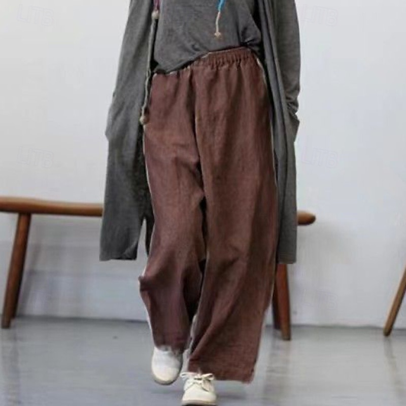 Women's Cotton Linen Pants Slacks Casual Full Length Natural Plain Pocket Elastic Waist Comfy Outdoor Comfortable Street Going out Grey Black Khaki Coffee Summer Regular Fit 2025 - $23.99 –P7